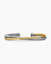 Crossover Two Row Cuff Bracelet in Sterling Silver with 18K Yellow Gold, 5mm